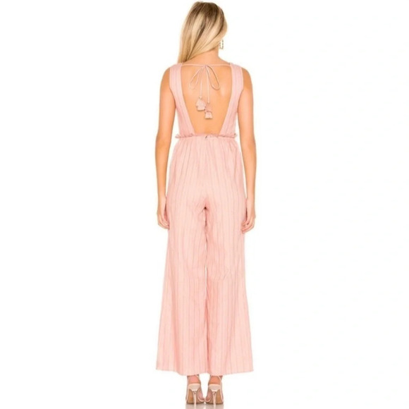 Tularosa Essie Jumpsuit Open Back Linen Cotton Blend Blush Pink Flared Size S - Picture 3 of 11